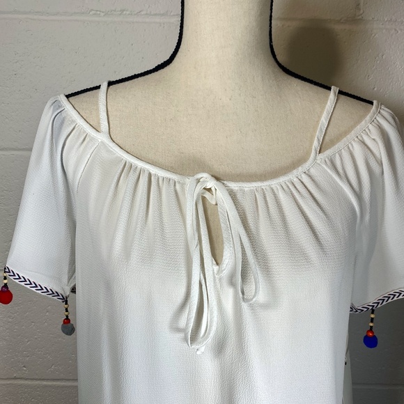 Have White Pom Pom Off The Shoulder Blouse SMALL - Picture 9 of 13